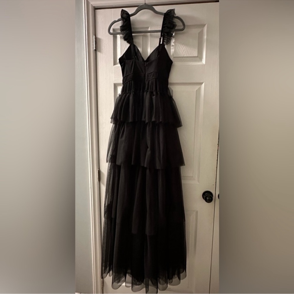 Blondie Nites Flutter Sleeve Sweetheart Neck Tiered Mesh Ball Gown Size 2 - Picture 9 of 10